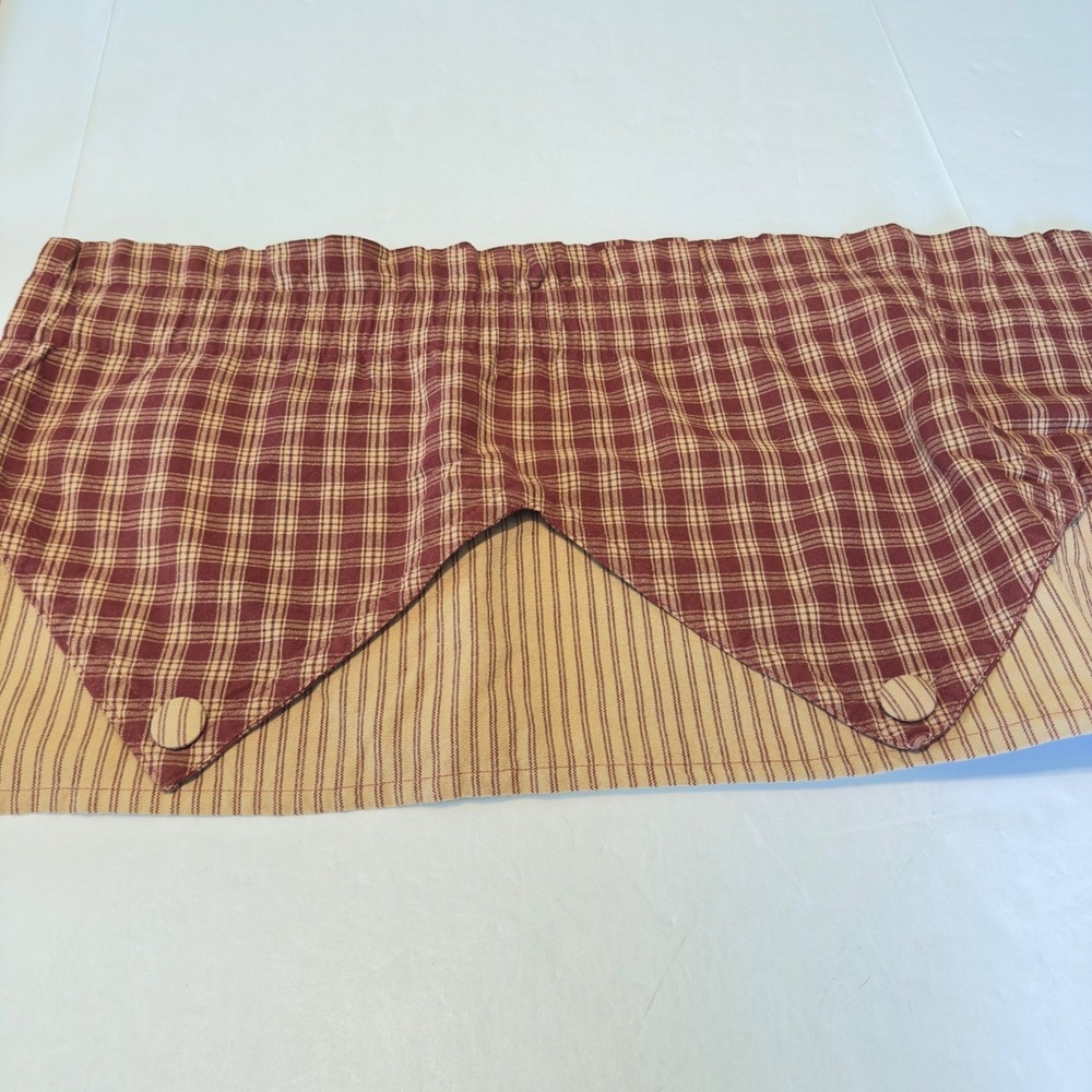 Park Designs Red Tan Plaid Striped Cotton Lined Valance Curtain 64x15 Primitive